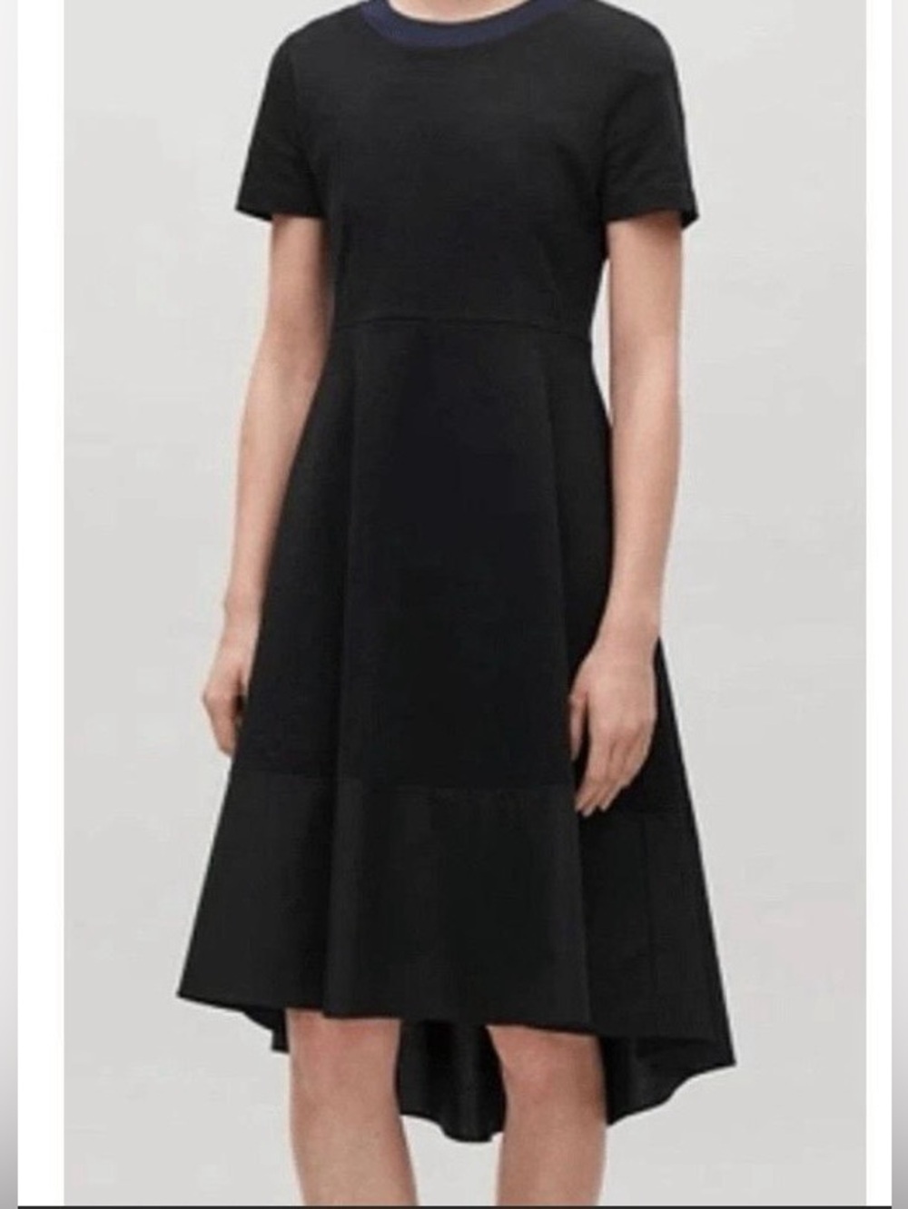COS NWT Jersey Knit Contrast High Low Shift Dress Contemporary Modern Sz S